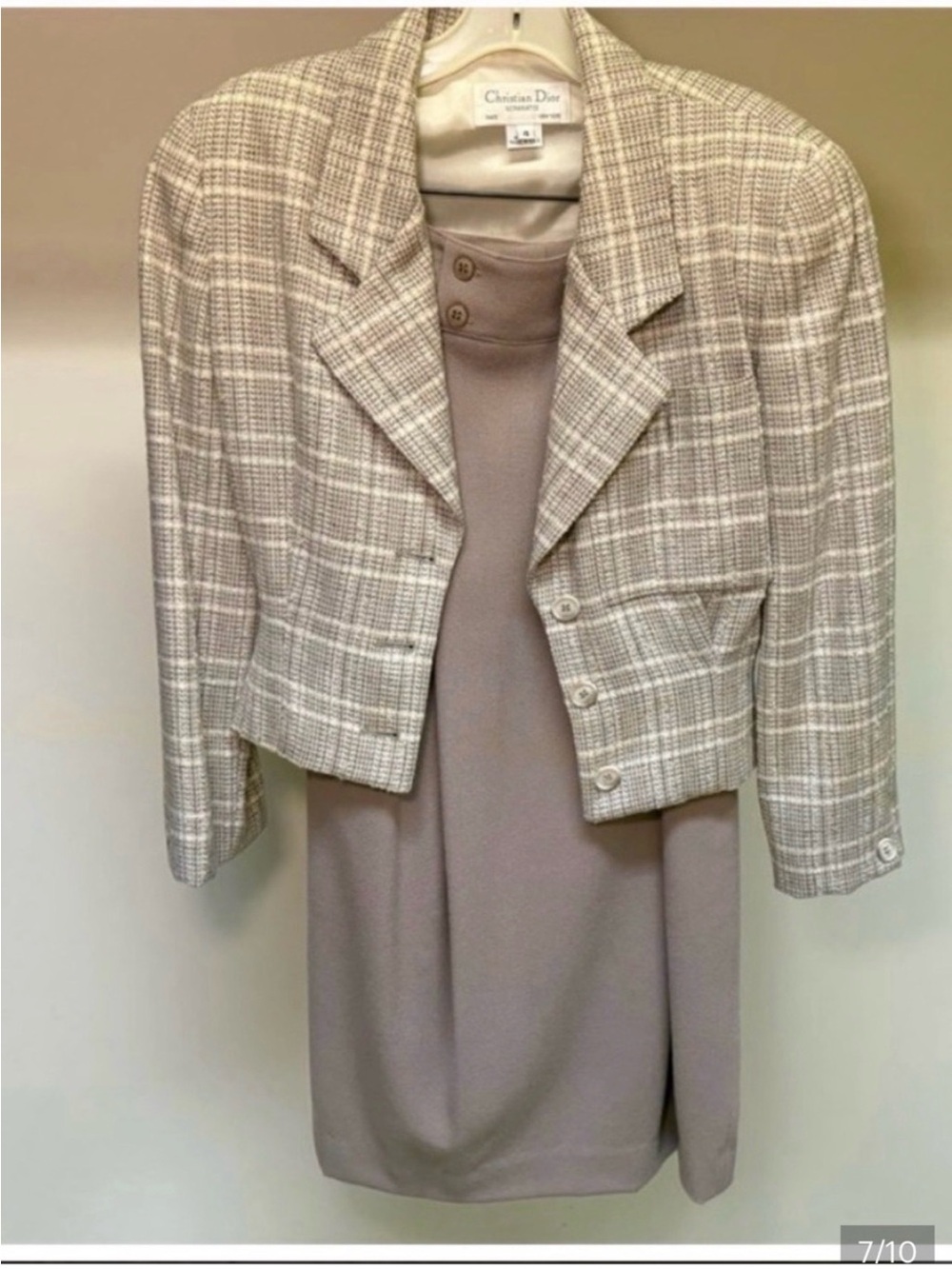 Dior Cropped Plaid Blazer in Taupe and Ivory